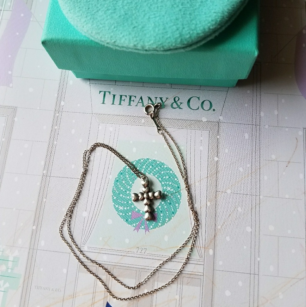 Authentic Tiffany Heart Cross Pandent Necklace